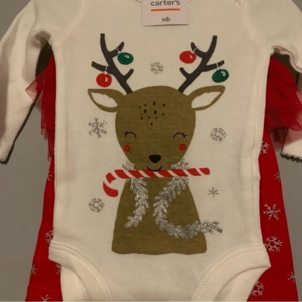 ❌FINAL PRICE❌NWT. CARTER’S Newborn Reindeer Bodysuit & Snowflake Tutu Leggings